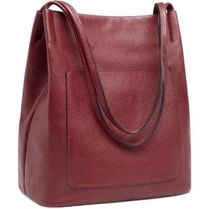 Tote Bags for Women Genuine Leather Shoulder Bag with Top Snap Closure-Wine Red